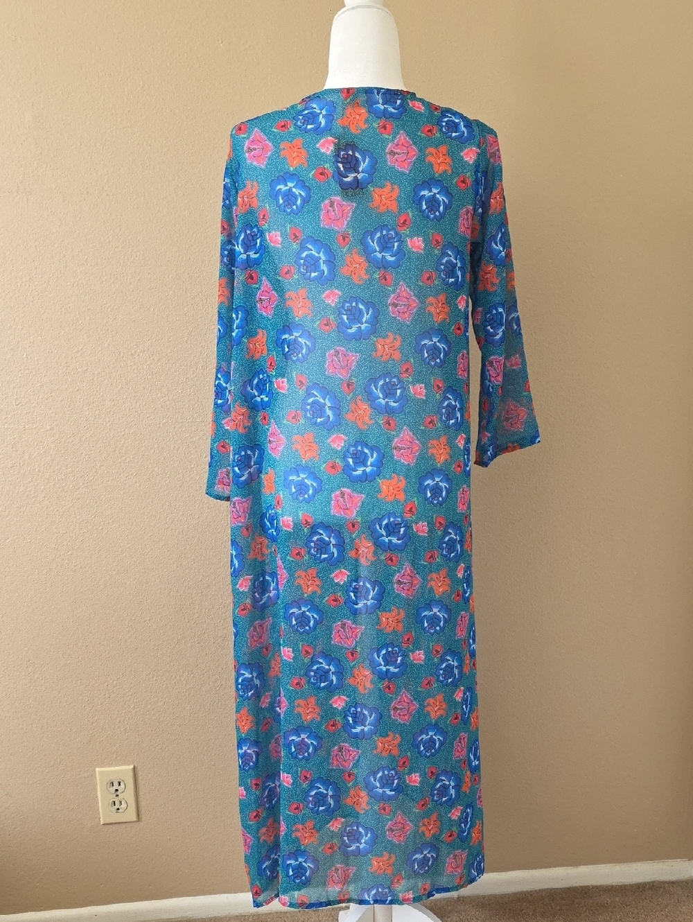 Solkissed Blue Floral Printed Barcelona Kimono Coverup Beach Vacation Coastal - Picture 4 of 6